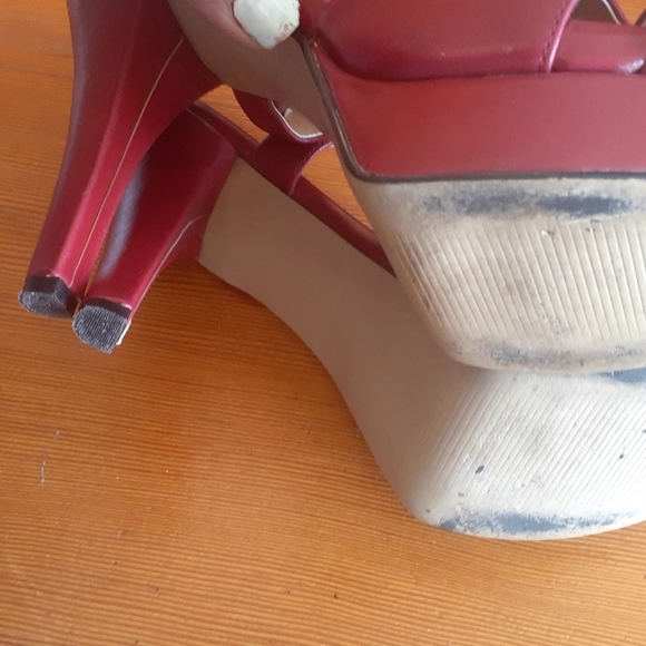 SEXY ❤ NINE WEST 8.5 wine Red Strappy platform Sandals slides Slingback - Picture 7 of 8